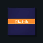 Solid Navy Blue, Pumpkin Ribbon Name Monogram Canvas Print<br><div class="desc">Solid Navy Blue Background, Pumpkin Orange Ribbon Name Monogram Customise this with your name, monogram or other text. You can also change fonts, adjust font sizes and font colours, move the text, etc. Please note that this is a digitally created graphic design that's transferred to the underlying product. The design...</div>