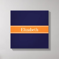 Solid Navy Blue, Pumpkin Ribbon Name Monogram