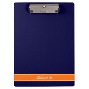 Solid Navy Blue, Pumpkin Ribbon Name Monogram Clipboard