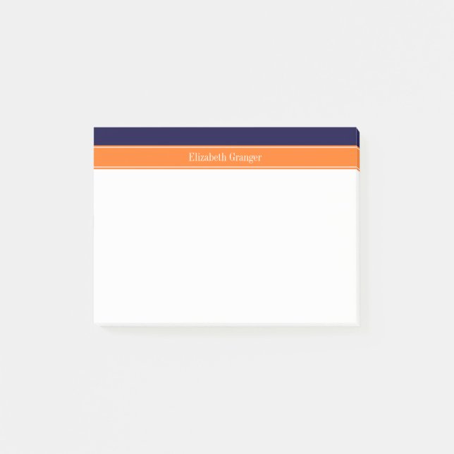 Solid Navy Blue, Pumpkin Ribbon Name Monogram Post-it Notes (Front)