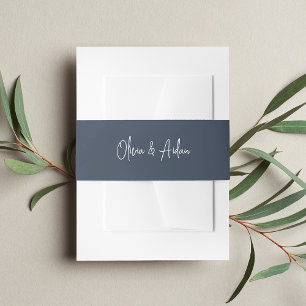 Solid Navy + Handwritten White Lettering Wedding Invitation Belly Band