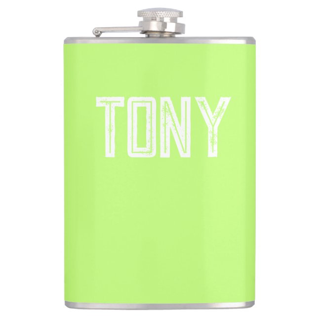 Solid Neon Apple Green Custom Name Monogram Hip Flask (Front)