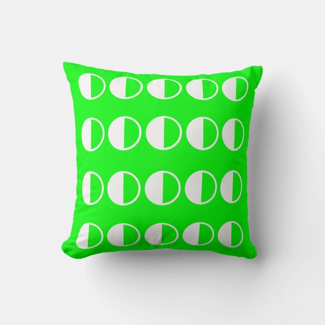 solid neon bright light green retro white circles cushion (Front)