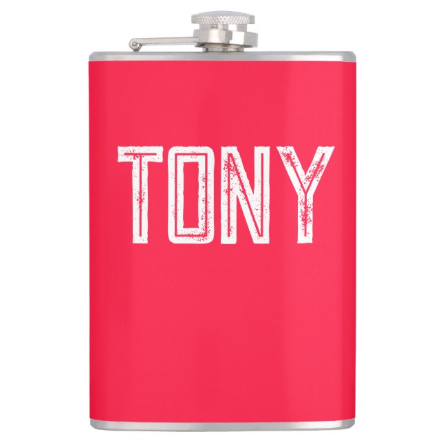 Solid Neon Red Colour Custom Name Monogram Hip Flask (Front)
