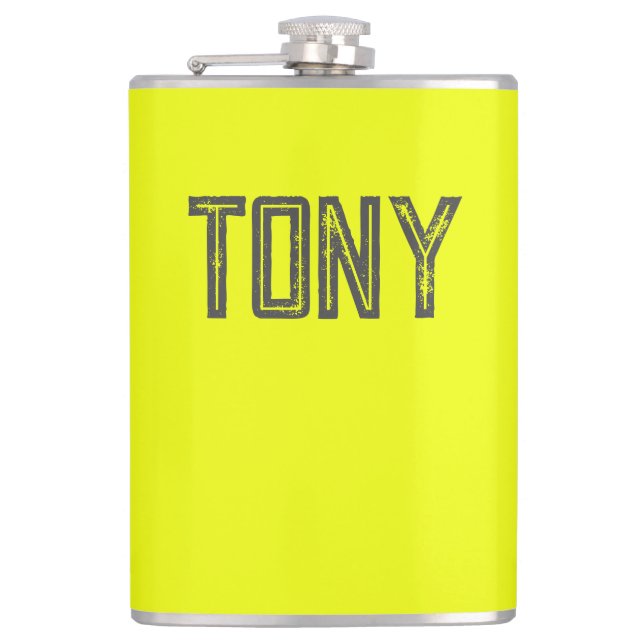 Solid Neon Yellow Colour Custom Name Monogram Hip Flask (Front)