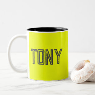 Solid Neon Yellow Colour Custom Name Monogram Two-Tone Coffee Mug