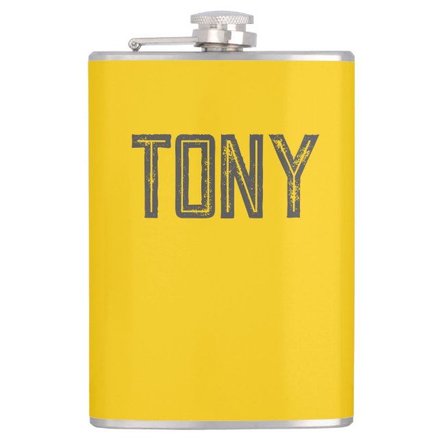 Solid Neon Yellow-Orange Custom Name Monogram Hip Flask (Front)