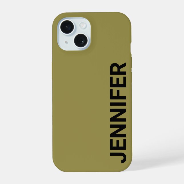Solid Offbeat Green Custom Name iPhone 15 Case (Back)