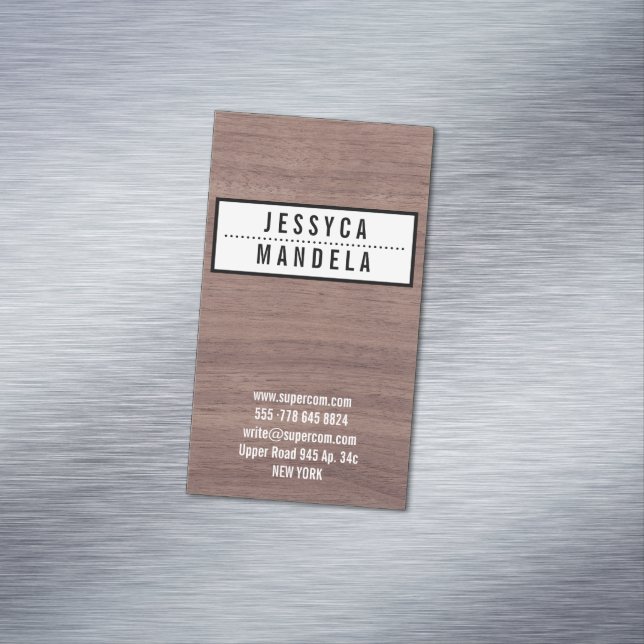 Solid on Hazel Wood Magnetic Business Card (In Situ)