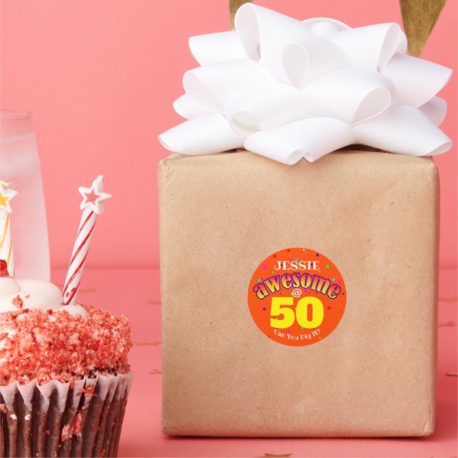 Solid Orange AWESOME at 50 Classic Round Sticker (Party)