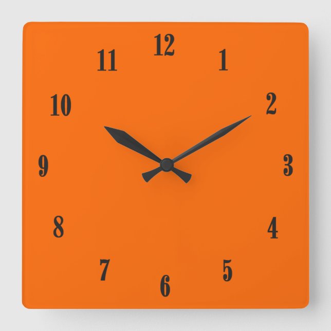 Solid Orange with Black Fonts  Square Wall Clock (Front)