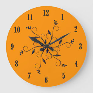 Solid Orange with Black Numbers and Accent Large Clock
