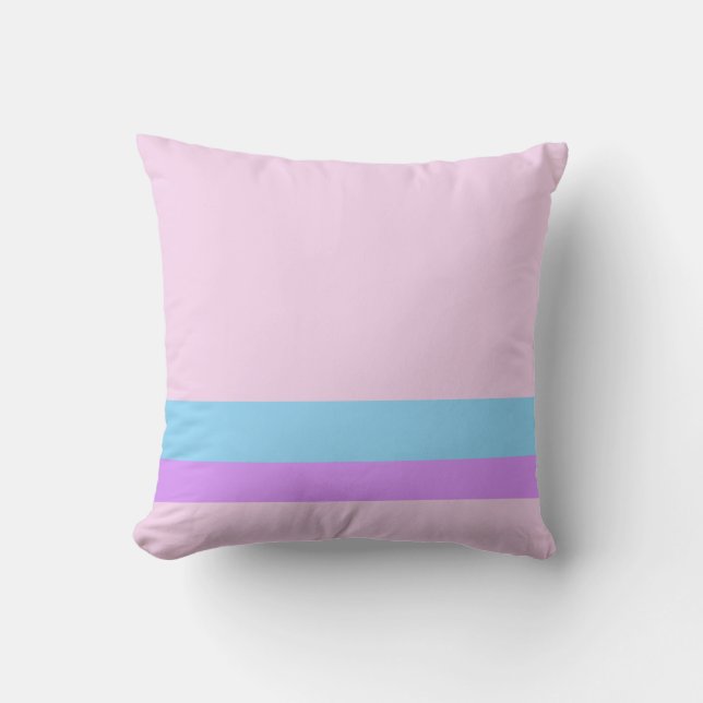 Solid Pastel Pink w/ Pastel Blue and Purple Lines Cushion (Front)