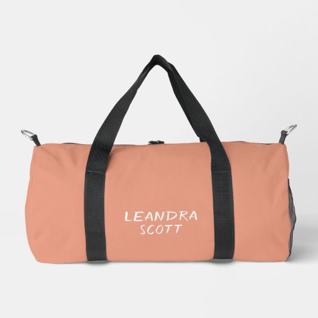Solid peach coral minimalist personalised duffle bag (Front)