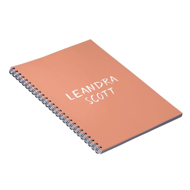 Solid peach coral minimalist personalised notebook (Right Side)