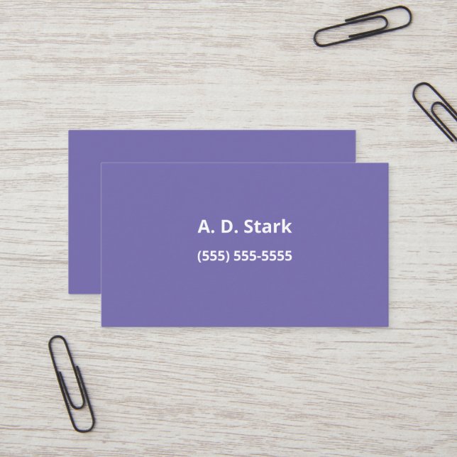 Solid Periwinkle Purple Minimalist Business Cards (Front/Back In Situ)