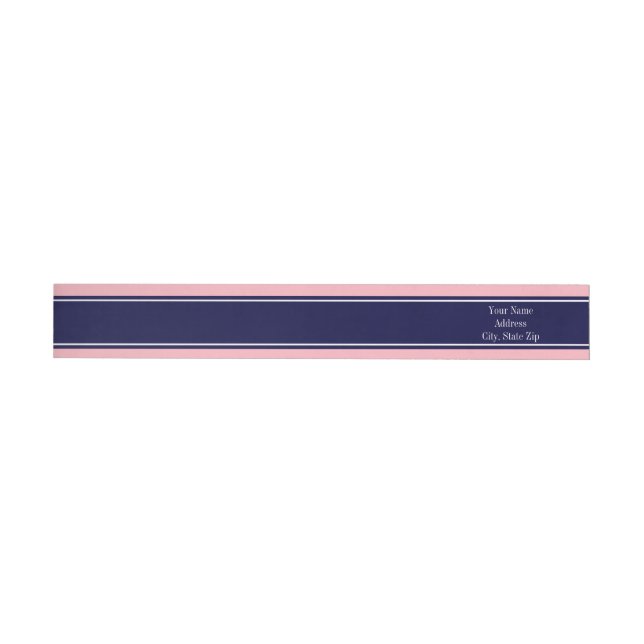 Solid Pink, Navy Blue Ribbon Name Monogram Wrap Around Label (Individual)