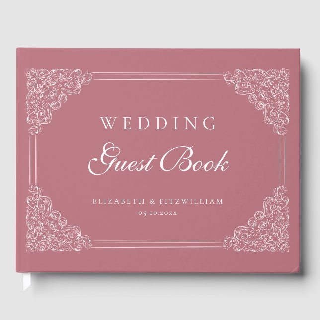 Solid Pink Vintage Ornate Frame Guest Book (Front)
