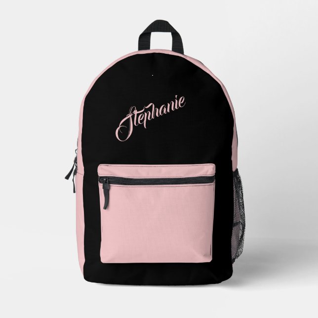 Solid Pink with Name Printed Backpack (Front)