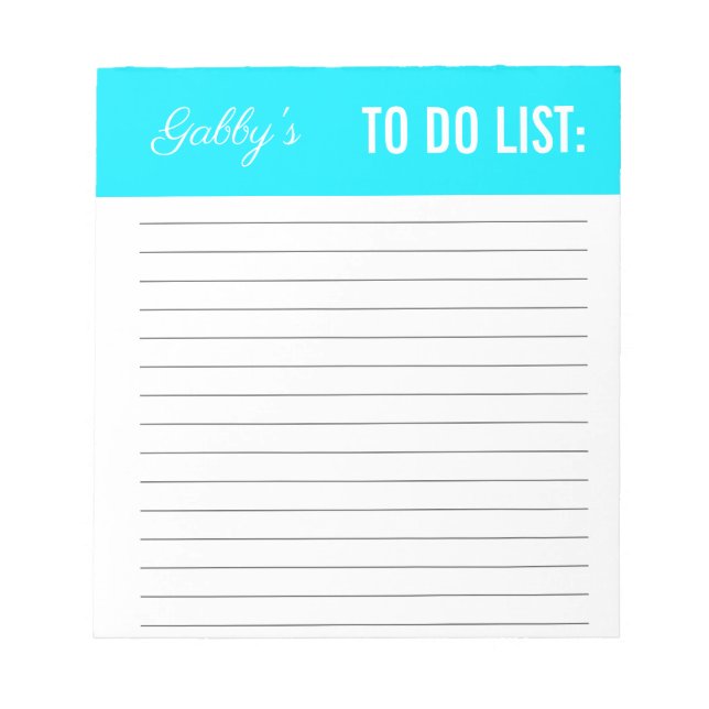 Solid plain blue personalised to do list notepad (Front)