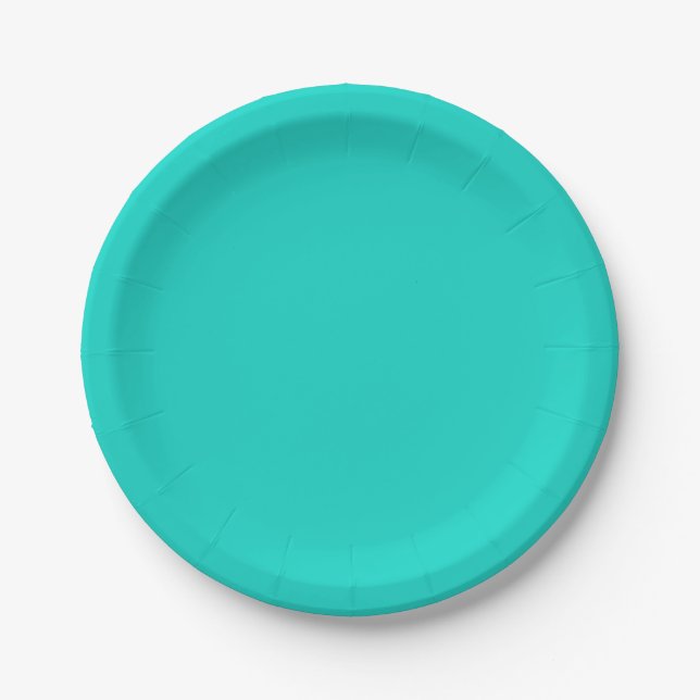 Solid plain bright turquoise paper plate (Front)