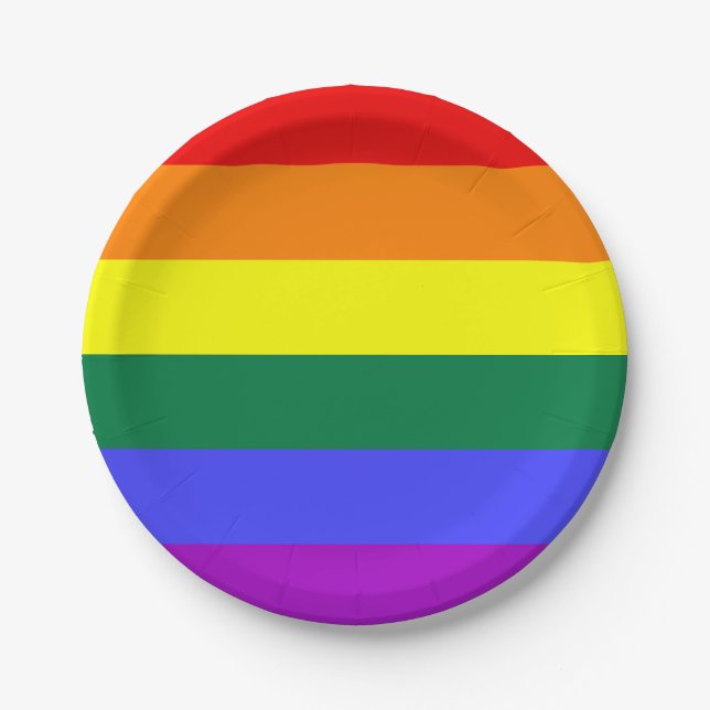 Solid Rainbow Stripe Paper Plates (Front)