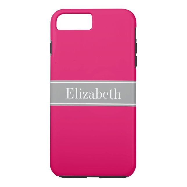 Solid Raspberry, Dark Grey Ribbon Name Monogram Case-Mate iPhone Case (Back)