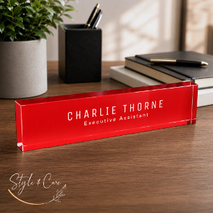 Solid Red Desk Nameplate with Name and Job Title