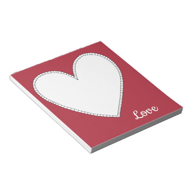 Solid Red Love with White Heart Notepad (Angled)