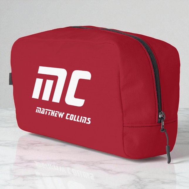 Solid Red Monogram Boyfriend Name Text Simple Dopp Kit (Solid Red Monogram Boyfriend Name Text Simple Dopp Kit)
