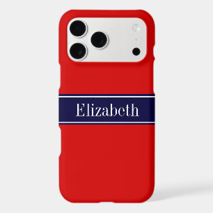 Solid Red, Navy Blue Ribbon Name Monogram