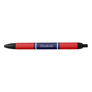 Solid Red, Navy Blue Ribbon Name Monogram Black Ink Pen