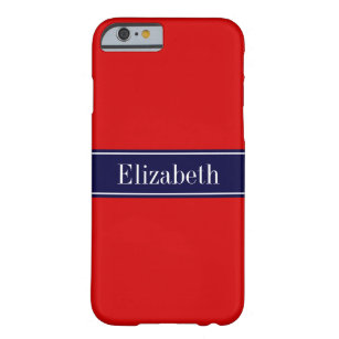 Solid Red, Navy Blue Ribbon Name Monogram Barely There iPhone 6 Case