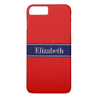 Solid Red, Navy Blue Ribbon Name Monogram