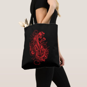 Solid Red Panther Gothic Tattoo Style Statement Tote Bag