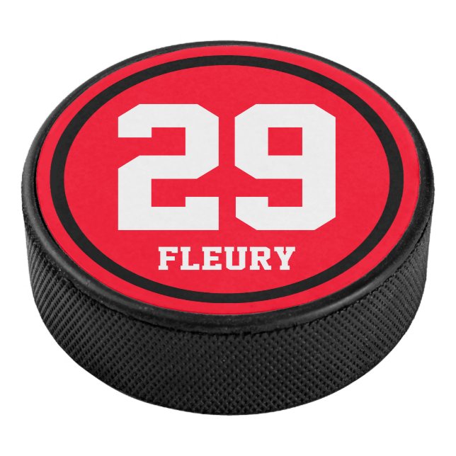Solid Ring black + your Name & Number Hockey Puck (3/4)