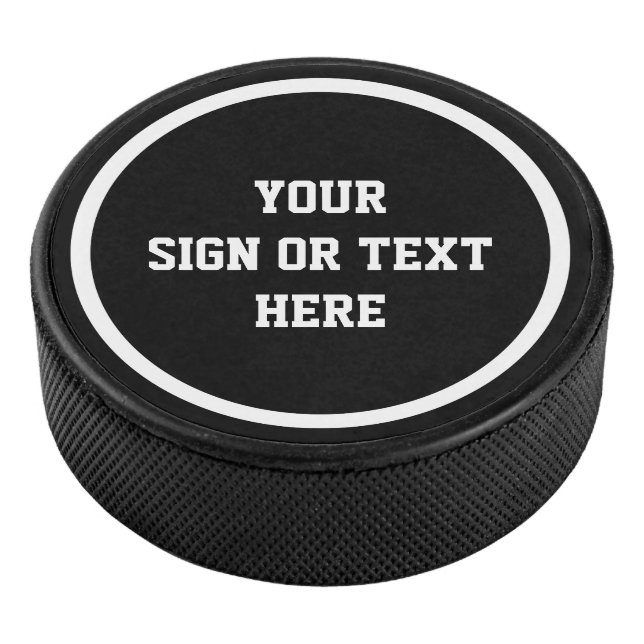 Solid Ring white + your colour, sign or text Hockey Puck (3/4)