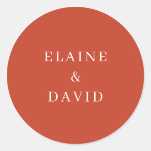 Solid Rustic Orange Modern Wedding Classic Round Sticker
