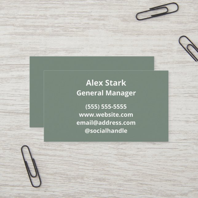 Solid Sage Green Business Cards (Front/Back In Situ)