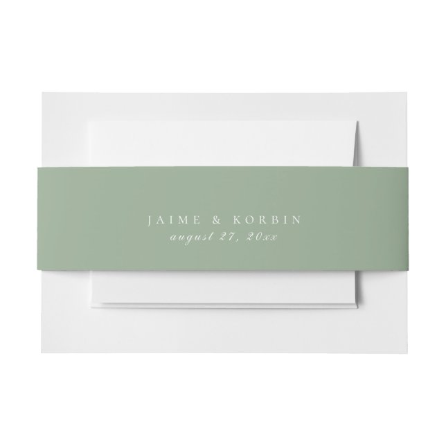 Solid Sage Green Colour Wedding Invitation Belly Band (Front Example)