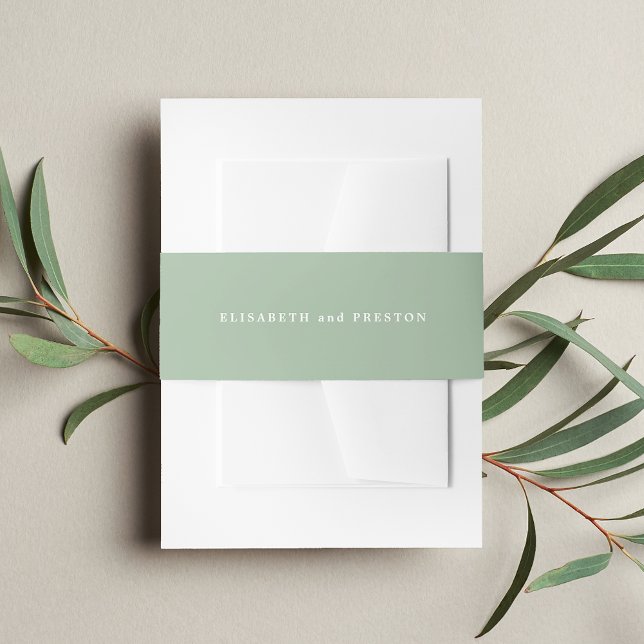 Solid Sage Green Personalised Wedding Invitation Belly Band (Creator Uploaded)