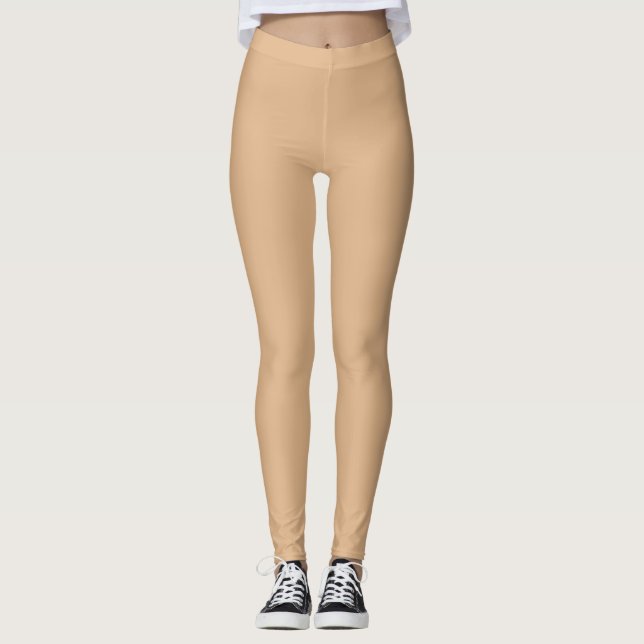 Solid Sandy Beige Leggings, Spring Neutral Leggings (Front)