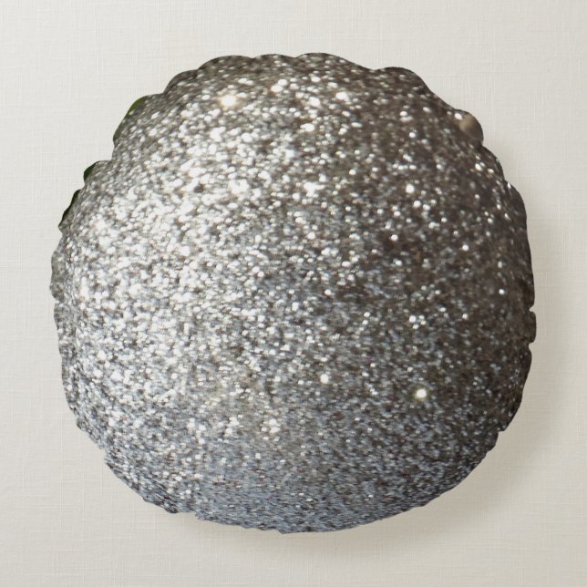 Solid silver glitter plain round cushion (Front)
