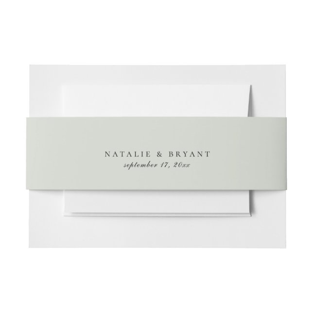 Solid Silver Sage Green Colour Wedding Invitation Belly Band (Front Example)
