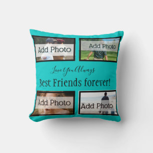 Solid teal blue Best friends Photo Cushion