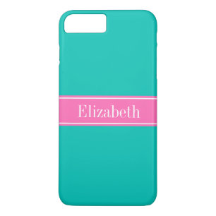 Solid Teal, Hot Pink #2 Ribbon Name Monogram iPhone 8 Plus/7 Plus Case