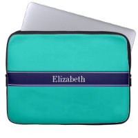 Solid Teal, Navy Blue Ribbon Name Monogram