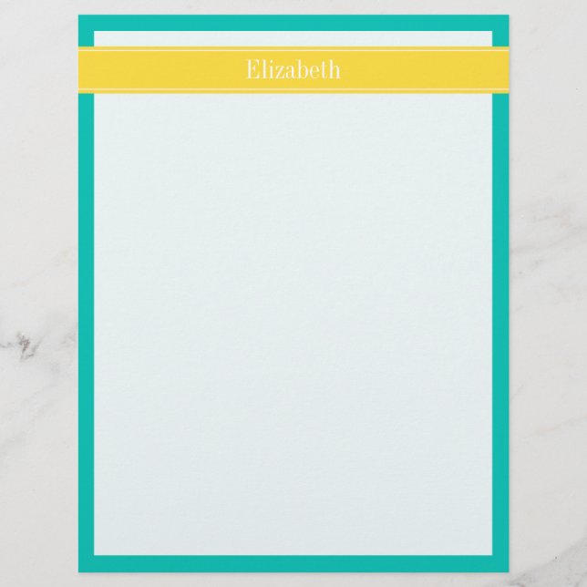 Solid Teal, Pineapple Ribbon Name Monogram (Front)