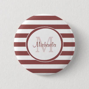 Solid Terracotta Red Stripes and Fashionable Name 6 Cm Round Badge