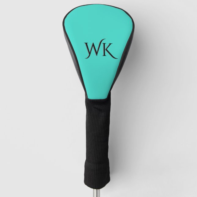 Solid Turquoise Blue Monogram Golf Head Cover (Front)